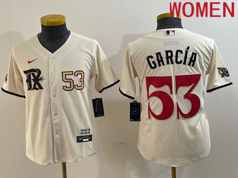 Women Texas Rangers #53 Garcia Cream City Edition 2024 Nike Game MLB Jersey style 3